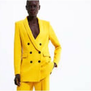 Zara Rare Black Fantasy Double Breasted Yellow Oversized Women’s Blazer Jacket.